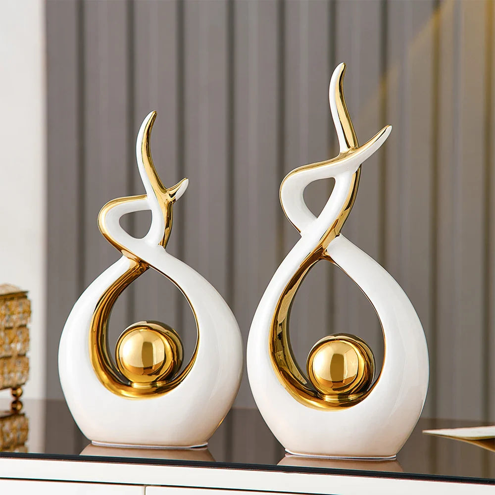 Abstract Ceramic Art Sculpture with Gold Accents - Modern Decor for Home and Office