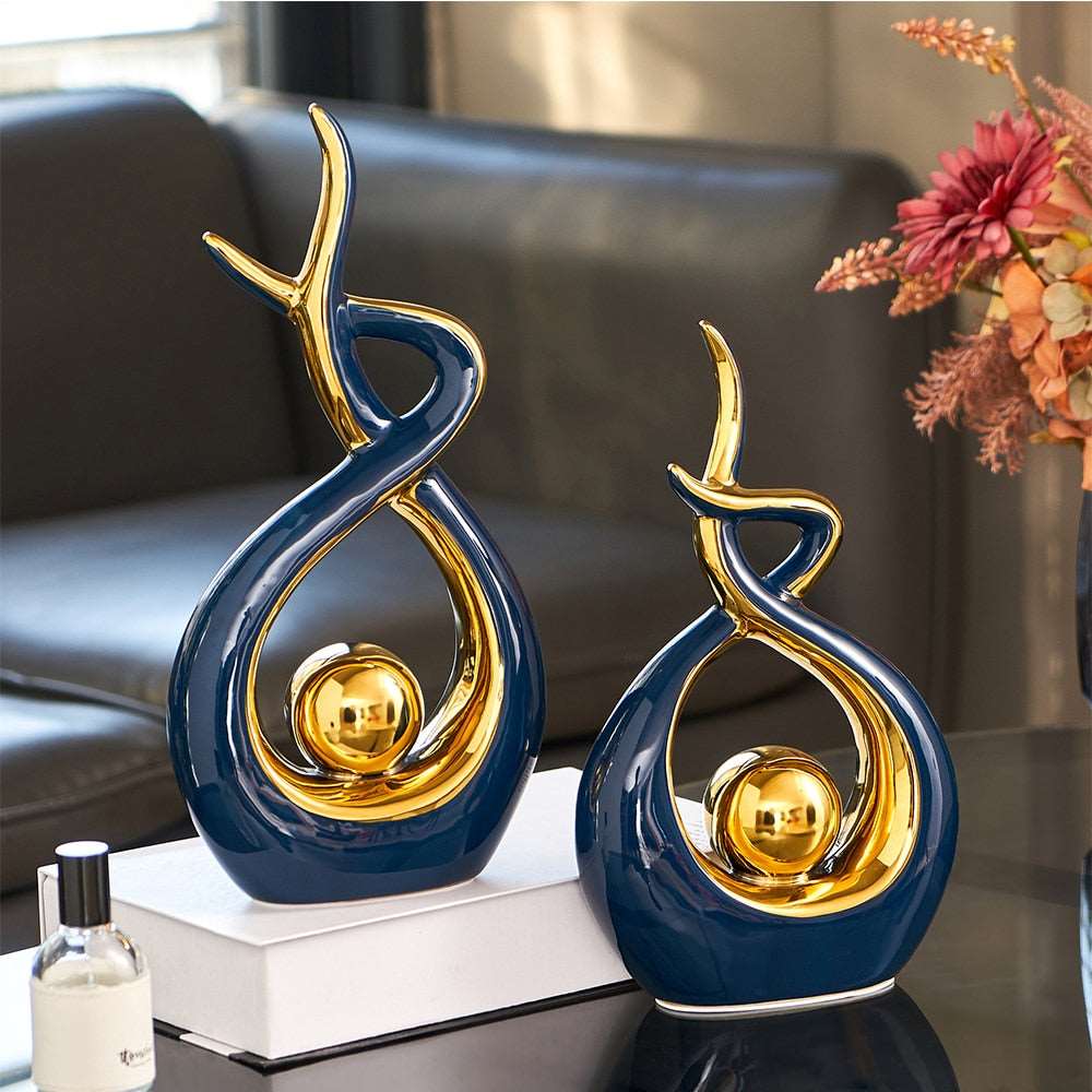 Abstract Ceramic Art Sculpture with Gold Accents - Modern Decor for Home and Office