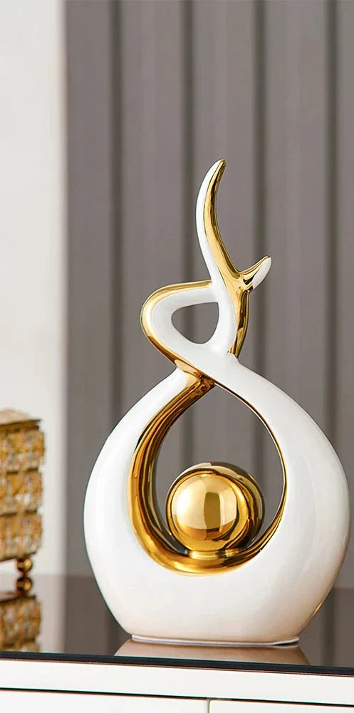 Abstract Ceramic Art Sculpture with Gold Accents - Modern Decor for Home and Office
