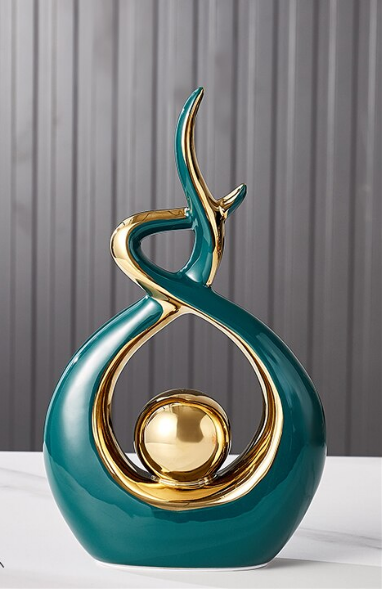 Abstract Ceramic Art Sculpture with Gold Accents - Modern Decor for Home and Office