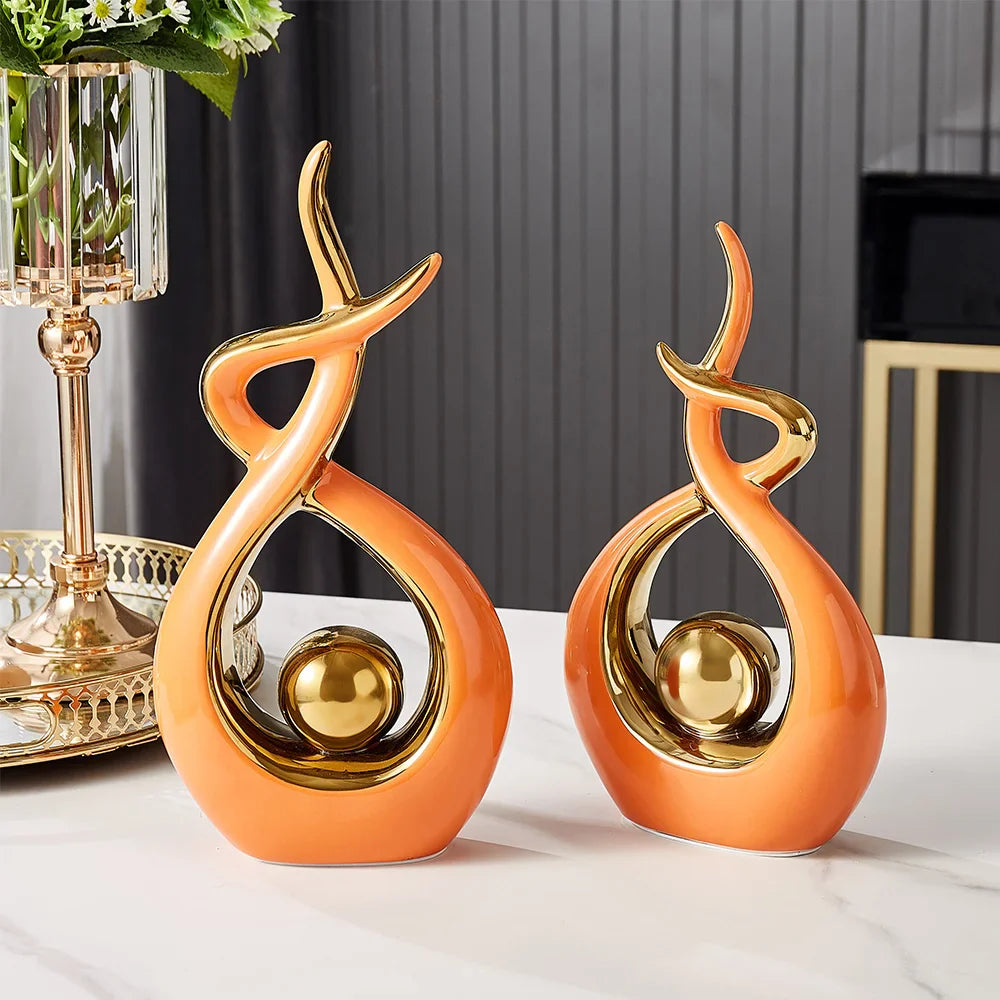 Abstract Ceramic Art Sculpture with Gold Accents - Modern Decor for Home and Office