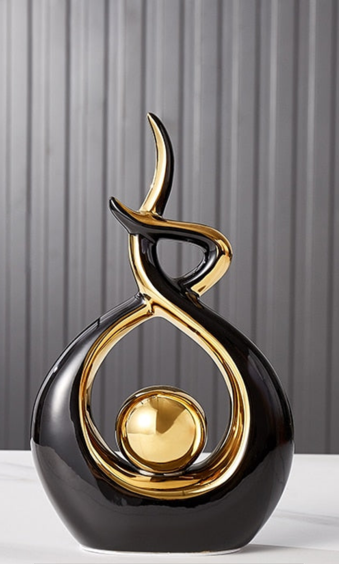 Abstract Ceramic Art Sculpture with Gold Accents - Modern Decor for Home and Office
