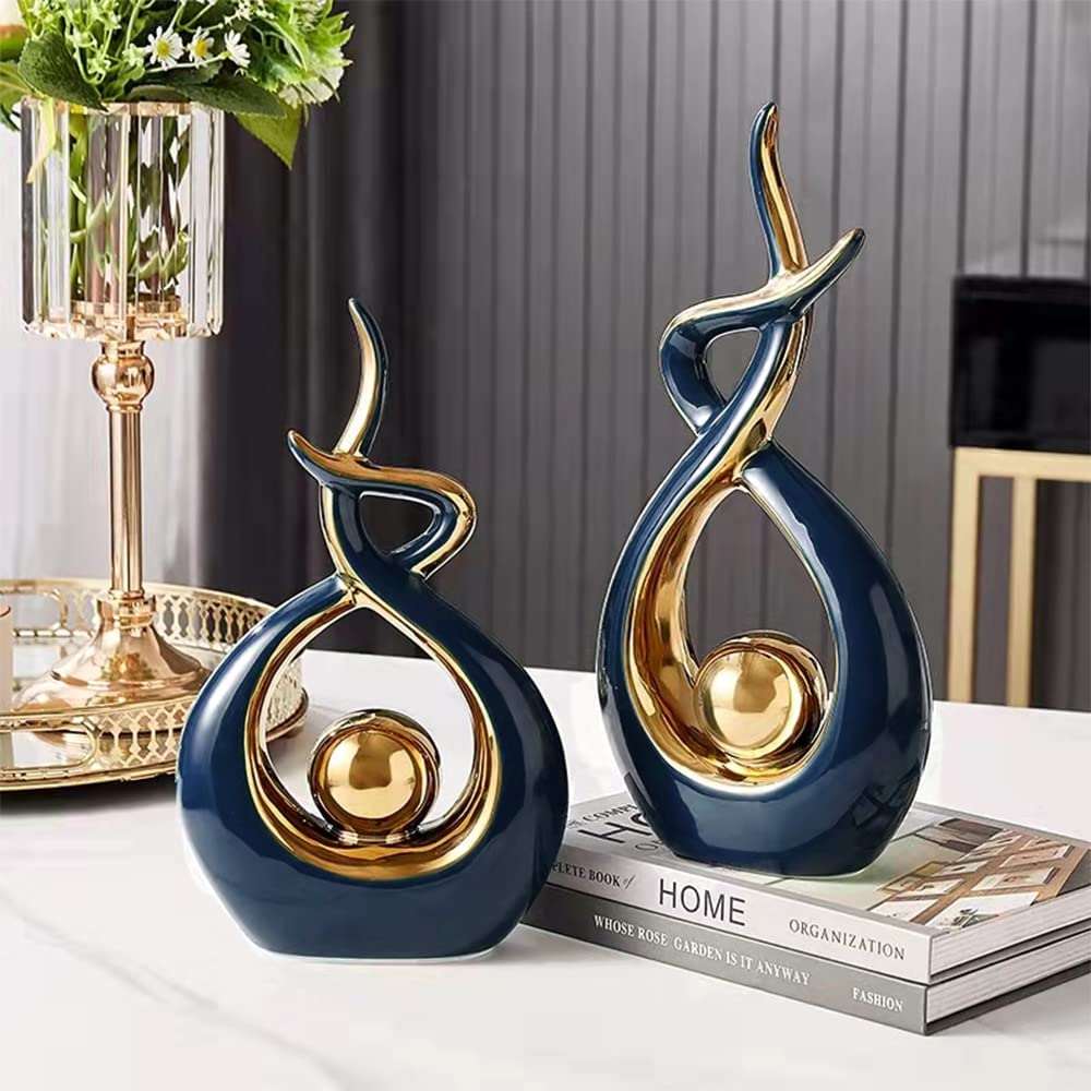 Abstract Ceramic Art Sculpture with Gold Accents - Modern Decor for Home and Office