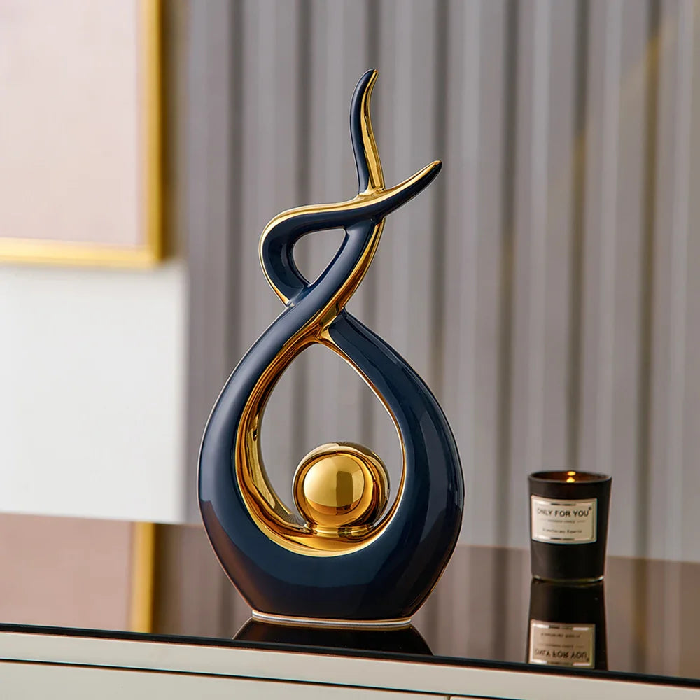 Abstract Ceramic Art Sculpture with Gold Accents - Modern Decor for Home and Office